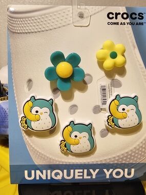 Teal Owl & Yellow Flower Authentic Crocs Jibbitz